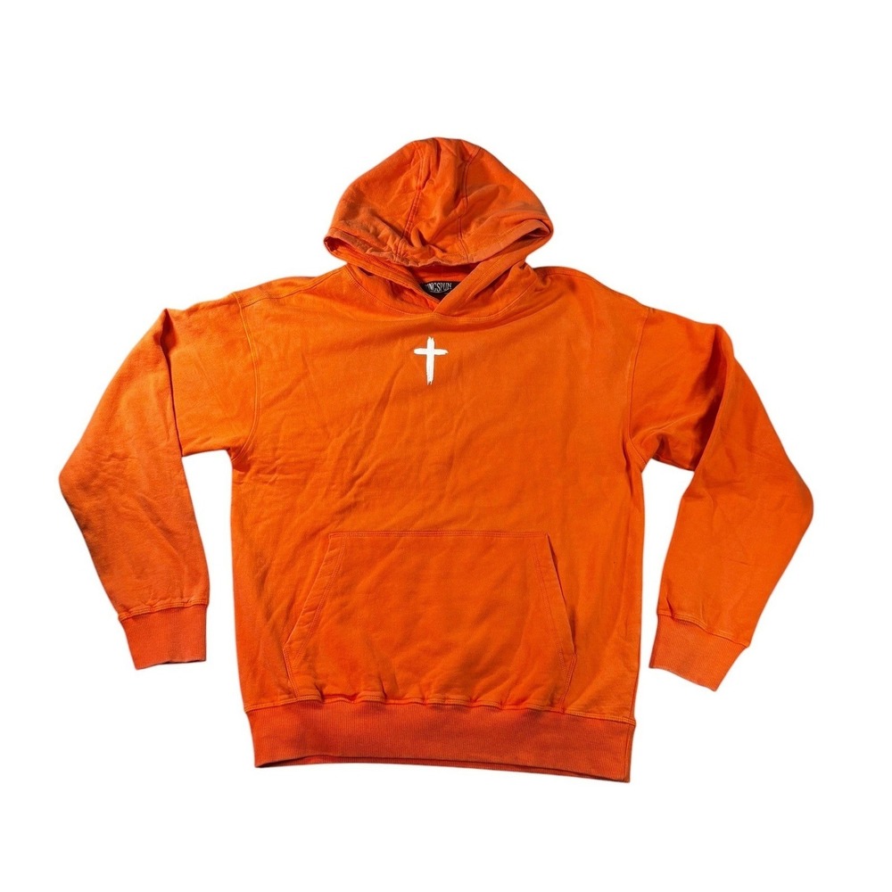 Ringspun Jesus Loves You Orange Hoodie Cross Graphic Sweatshirt Mens Small